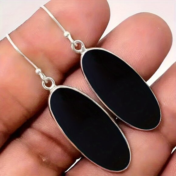 Bohemian Retro Oval Black Pendant Earrings - Picture 1 of 5